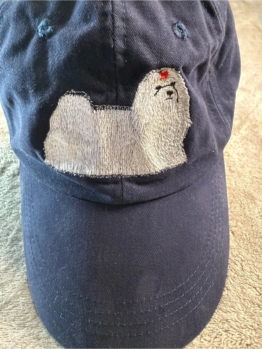 Anvil Custom Embroidered Maltese Dog Navy White Blue Baseball Cap Low Profile